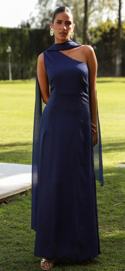 Vestido asimétrico azul bambula