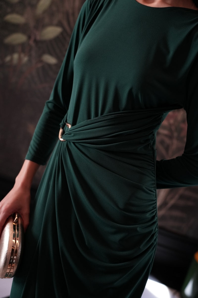Vestido VERDE punto hebilla dorada