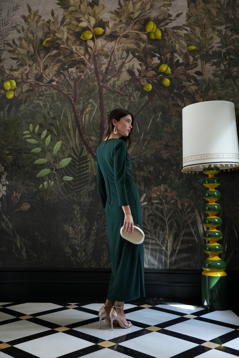 Vestido VERDE punto hebilla dorada