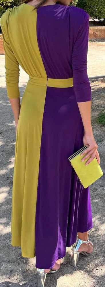 VESTIDO BICOLOR MORADO OLIVA