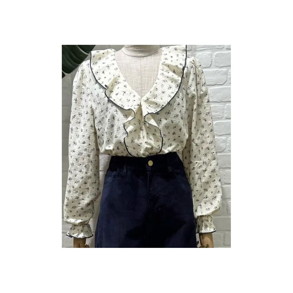 Camisa AA Volantes Floral Azul