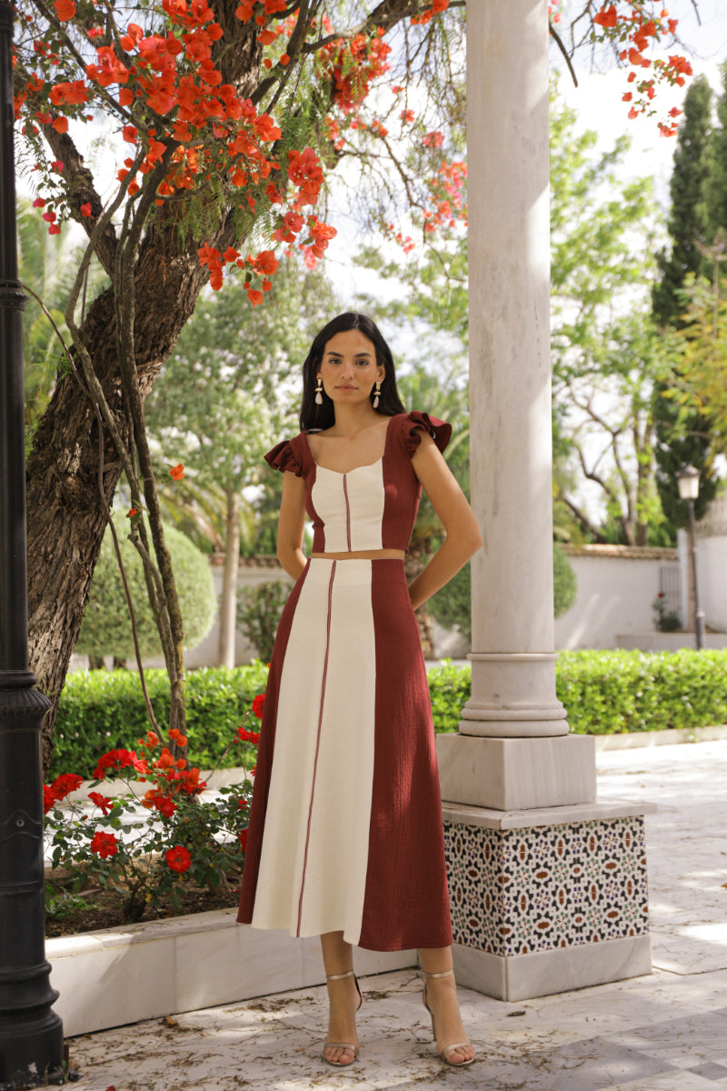 Conjunto bicolor burdeos crudo