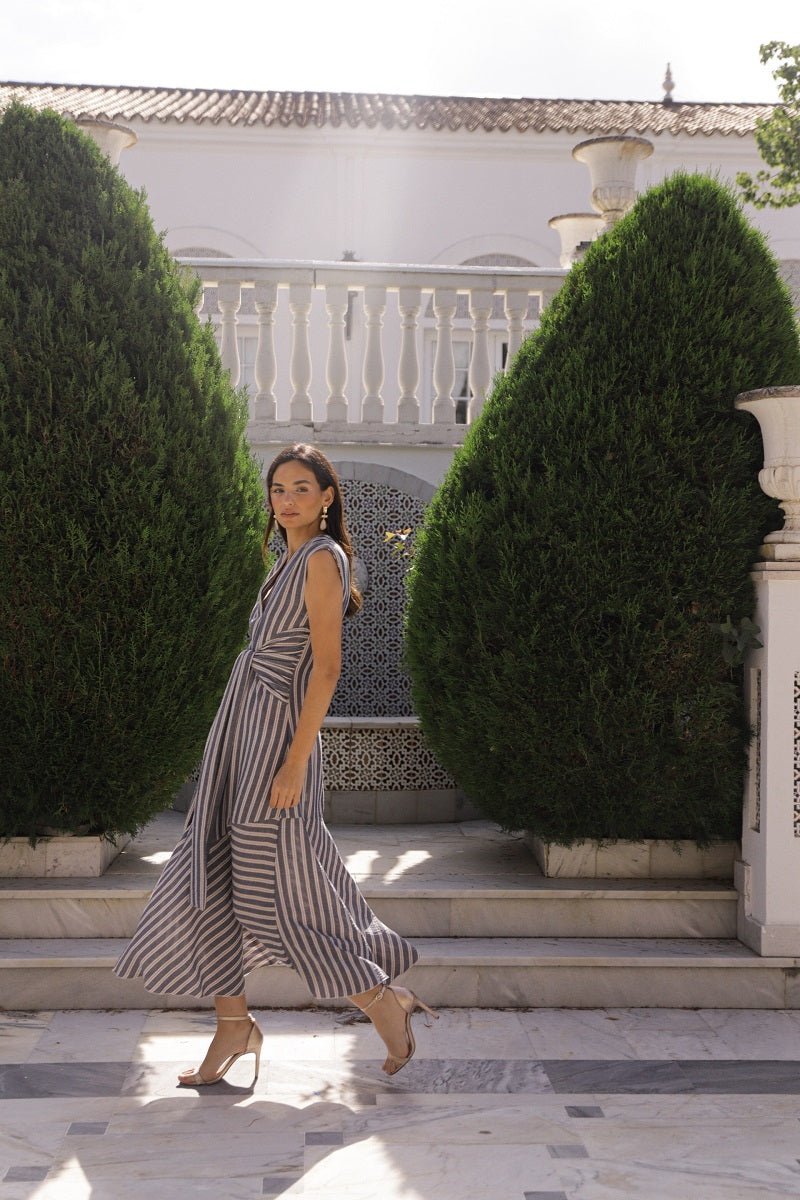 Vestido rayas nudo delantero