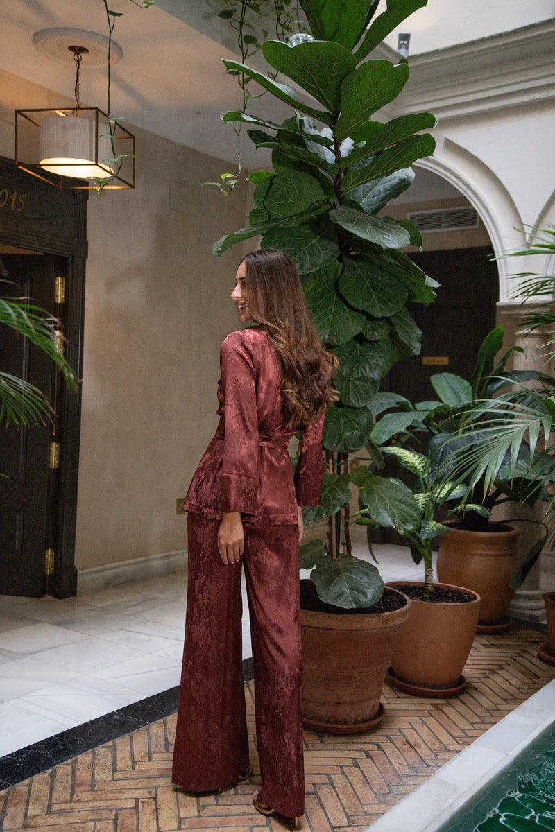Traje jacquard teja chaqueta pantalón