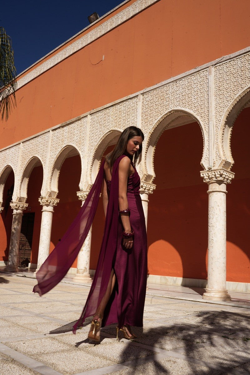Vestido raso con gasa para anudar