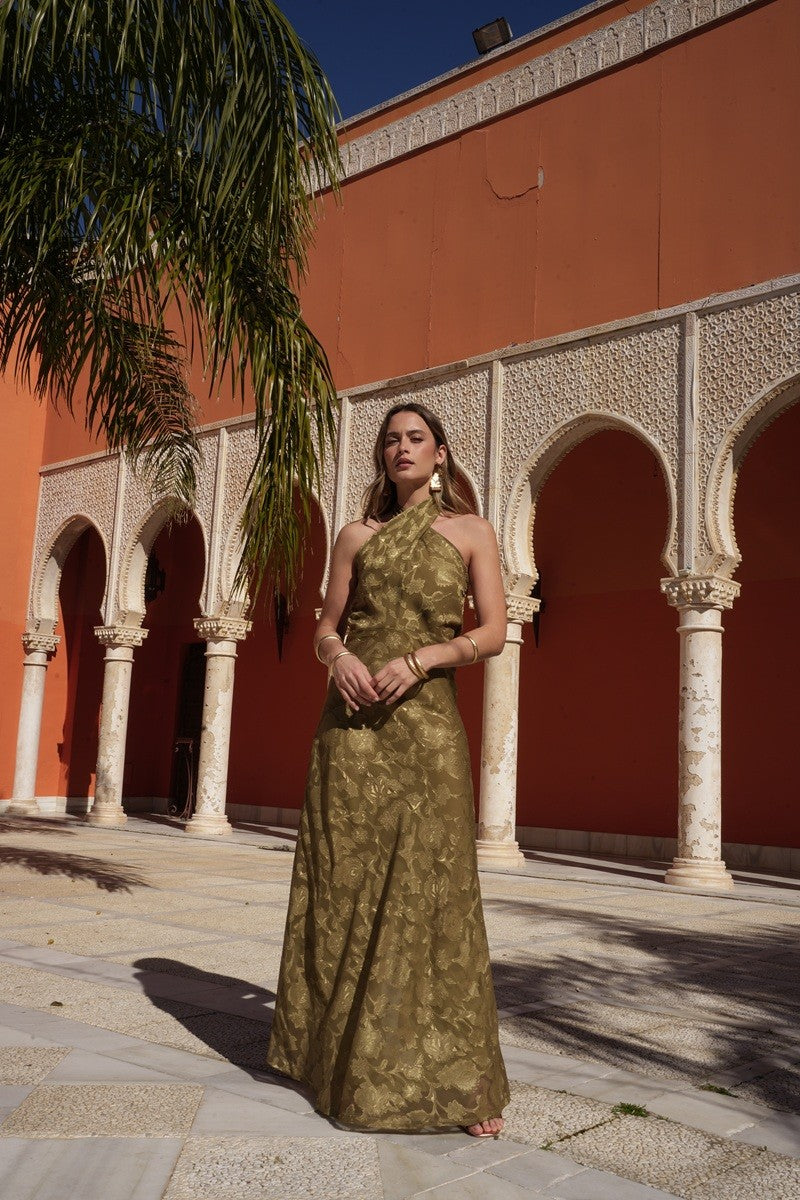 Vestido gasa devorada oliva
