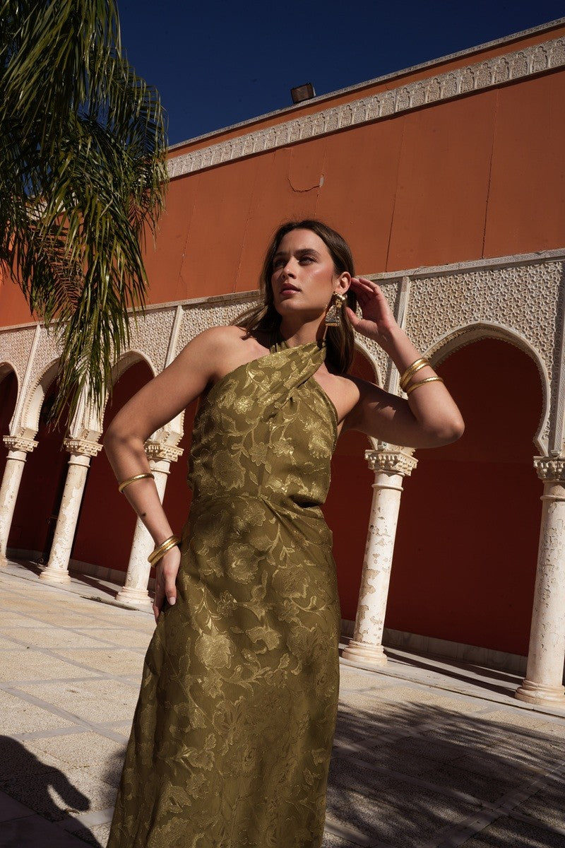 Vestido gasa devorada oliva