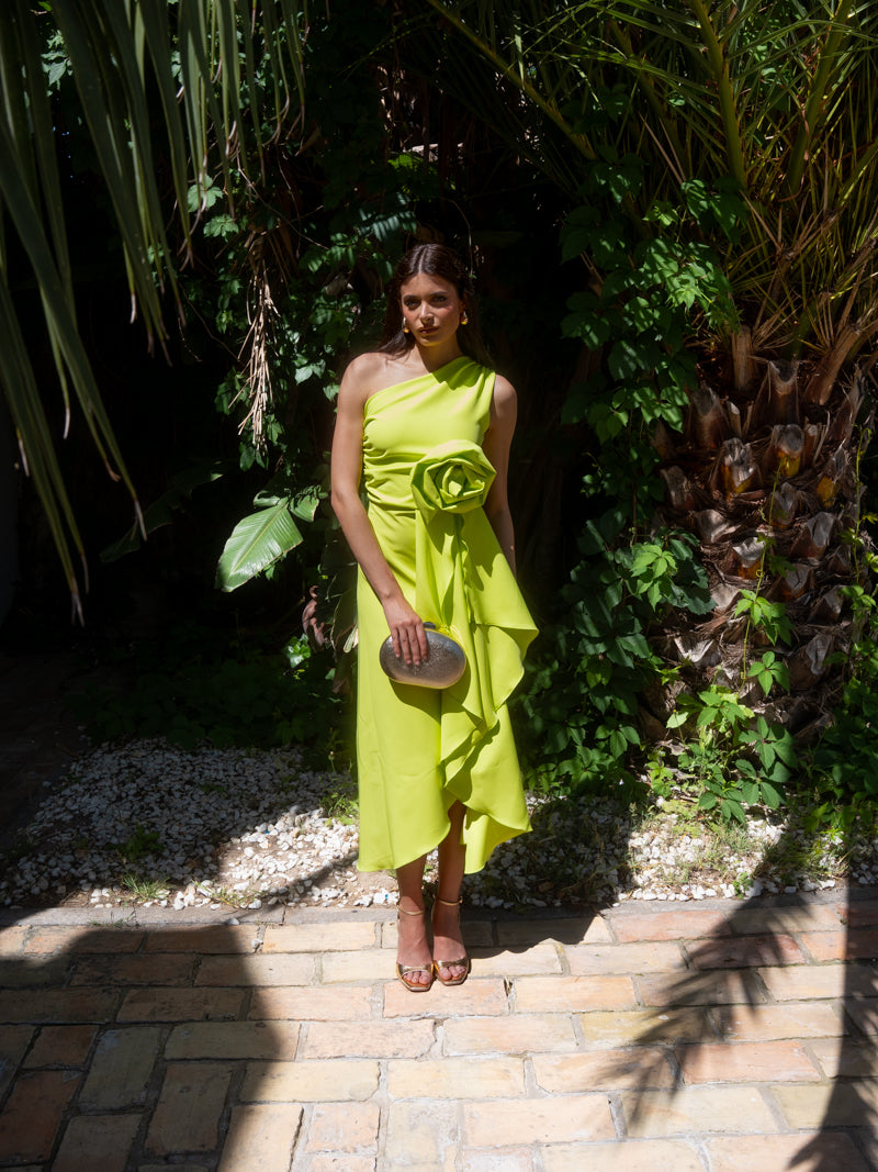 Vestido lima asimetrico flor
