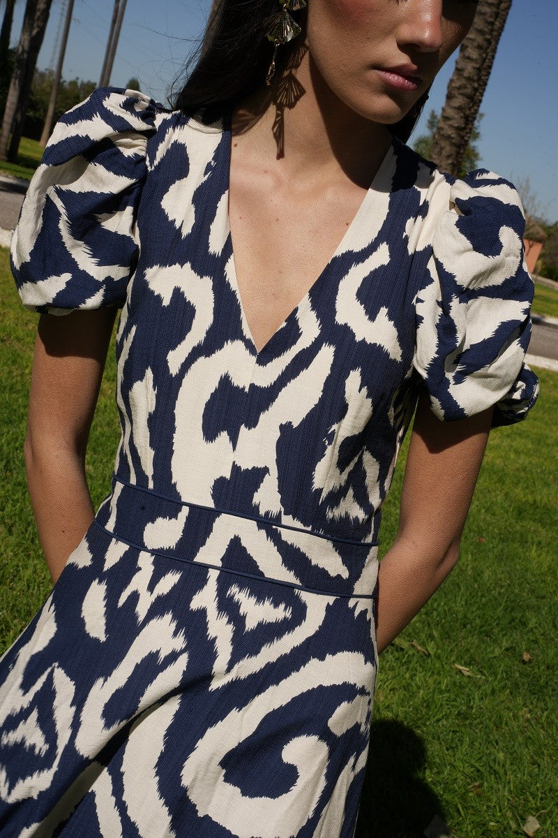 Vestido étnico marino escote V