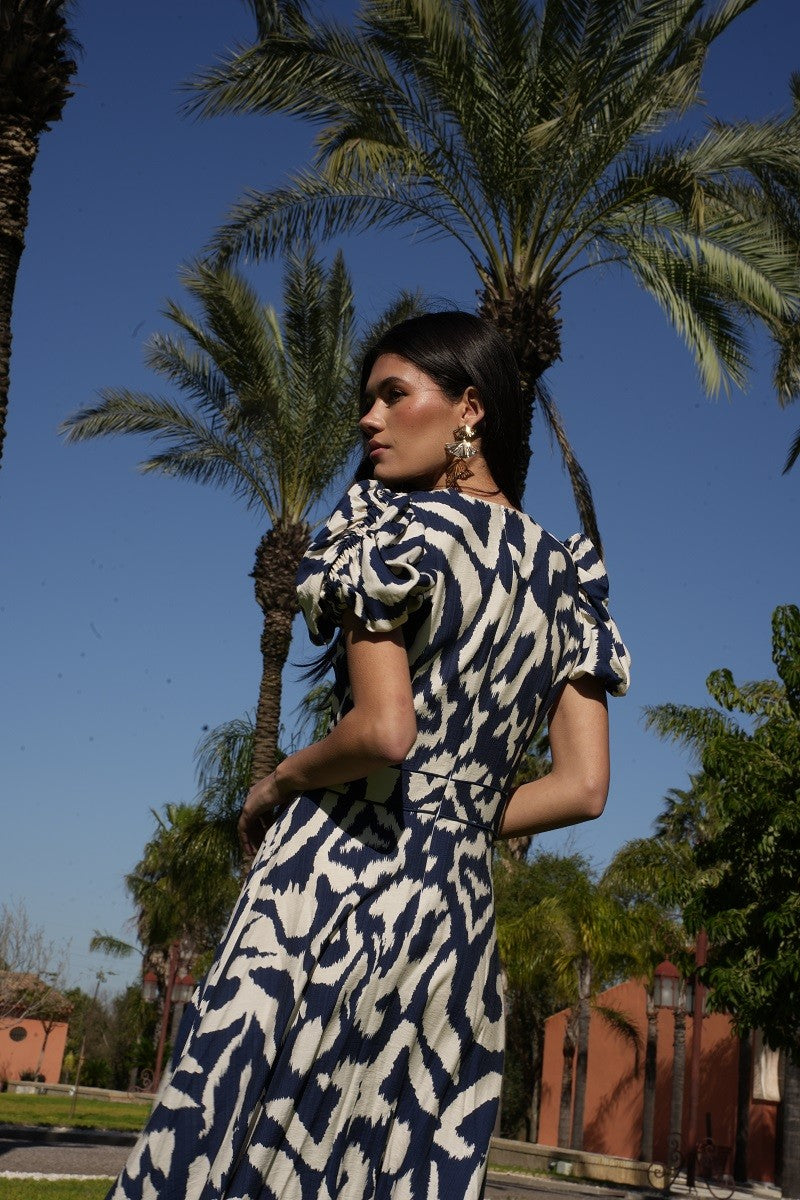 Vestido étnico marino escote V