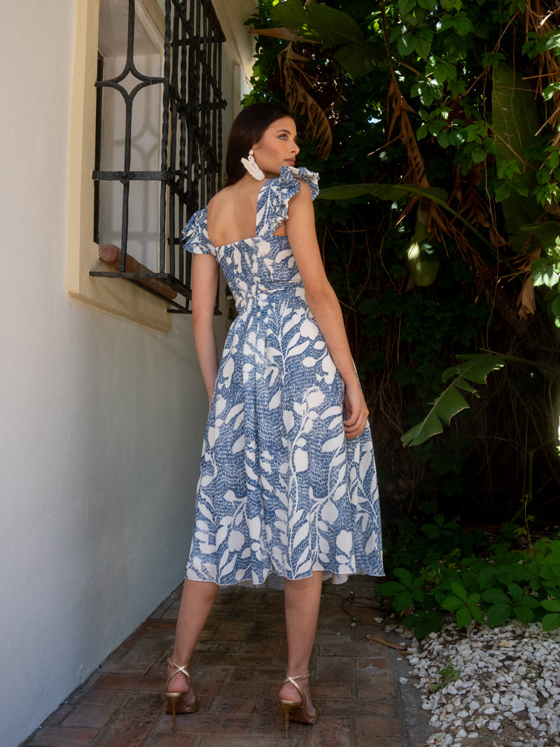 Conjunto top nudo falda índigo