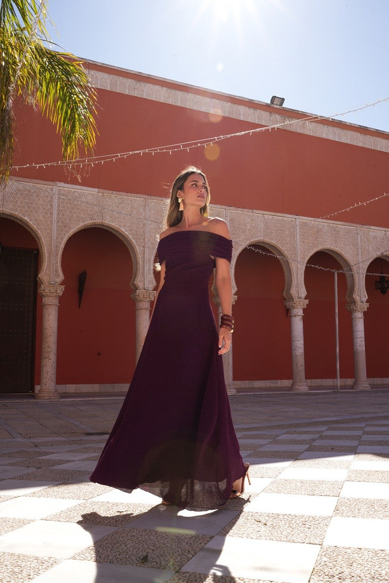 Vestido punto burdeos escote bañera