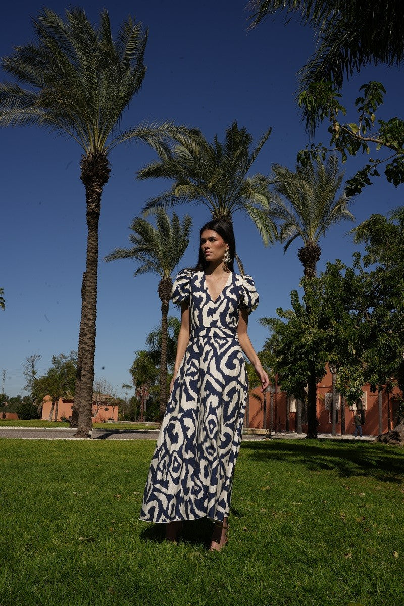 Vestido étnico marino escote V