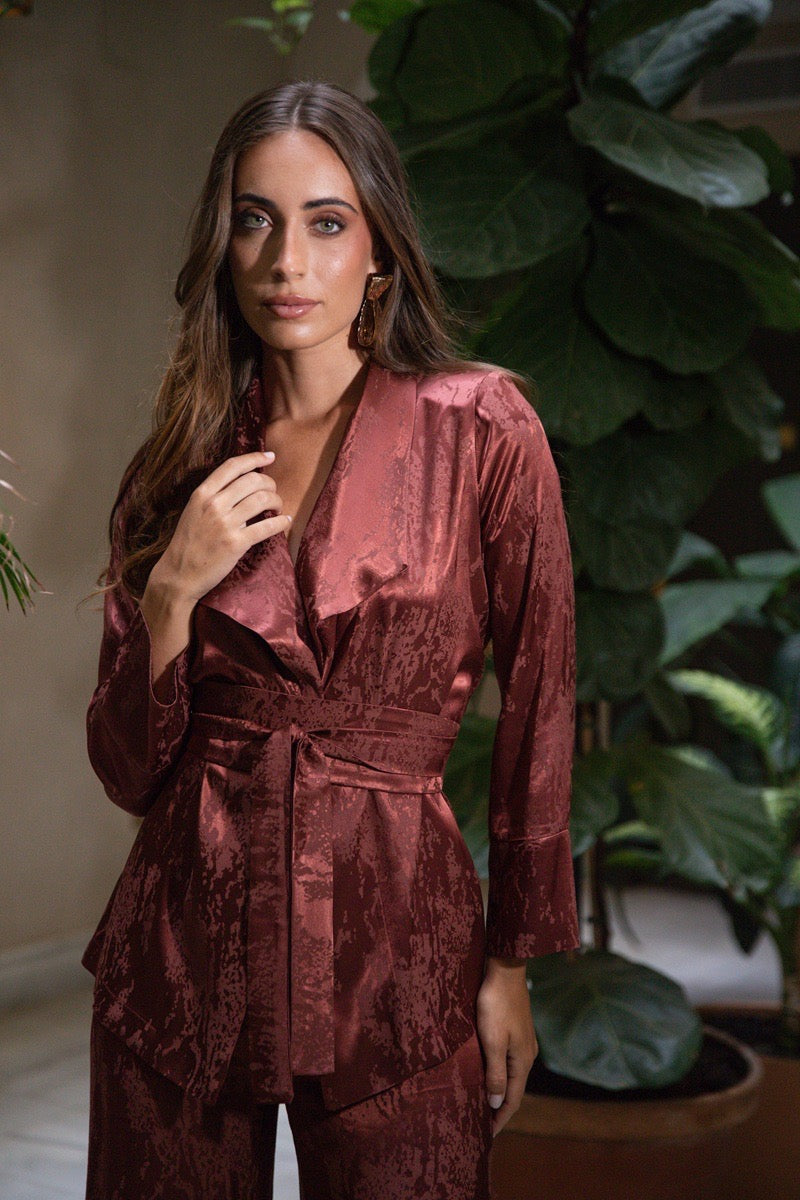 Traje jacquard teja chaqueta pantalón