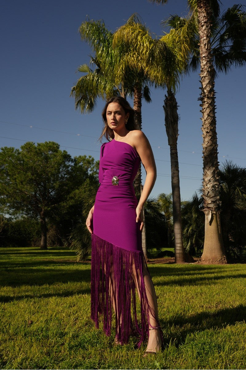 Vestido bordado nude flecos