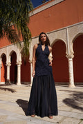 Vestido marino jacquard gasa largo