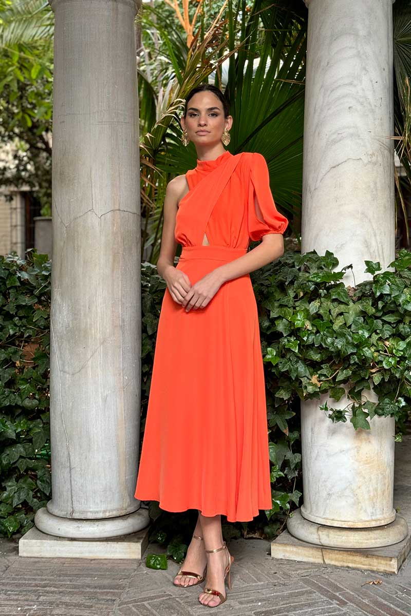 Vestido papaya asimétrico cut out