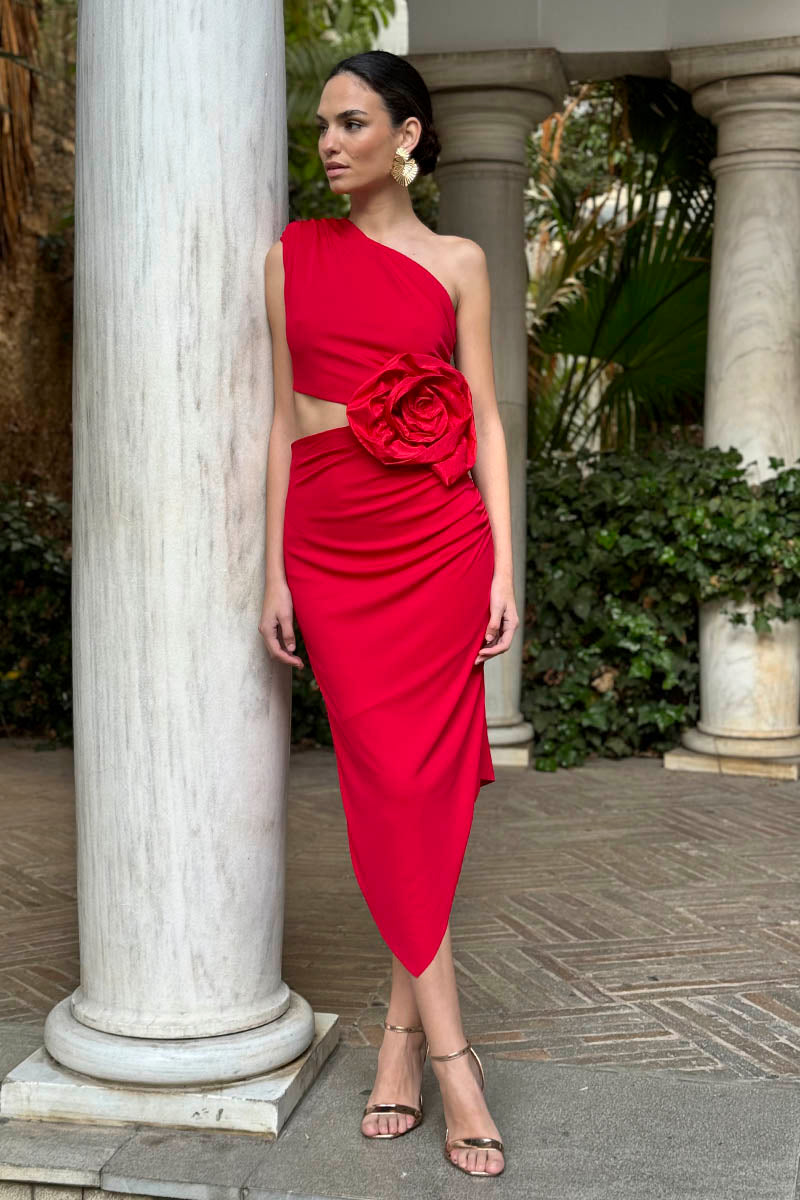 Vestido punto rojo flor