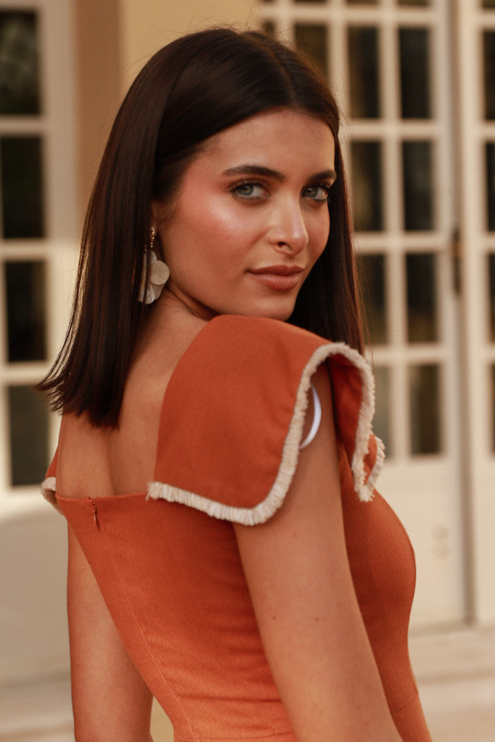 Vestido terrcota fleco