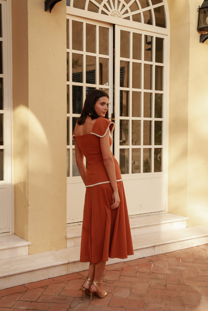 Vestido terrcota fleco