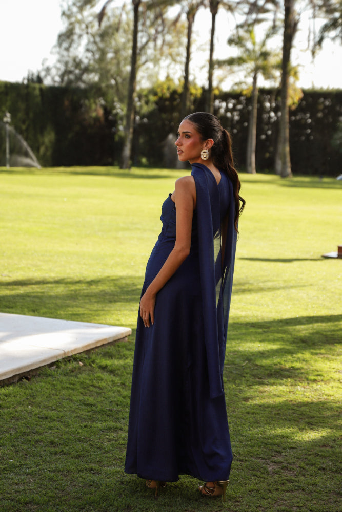 Vestido asimétrico azul bambula