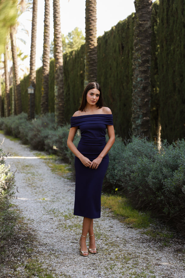 Vestido escote halter marino