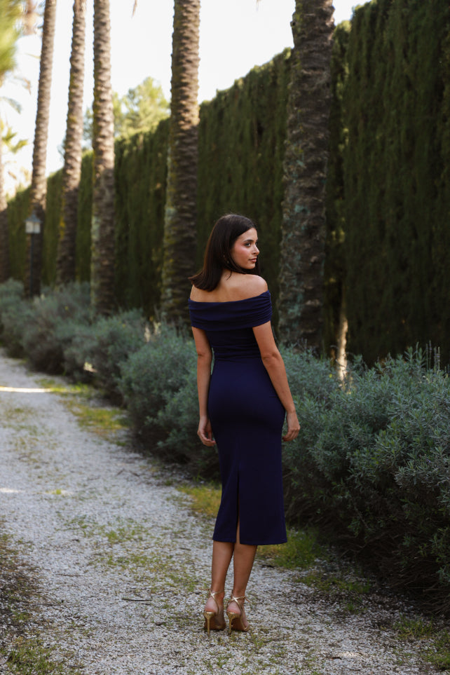 Vestido escote halter marino