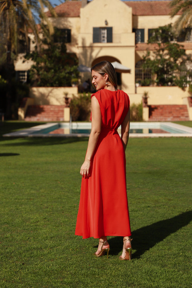 Vestido rojo botones escote