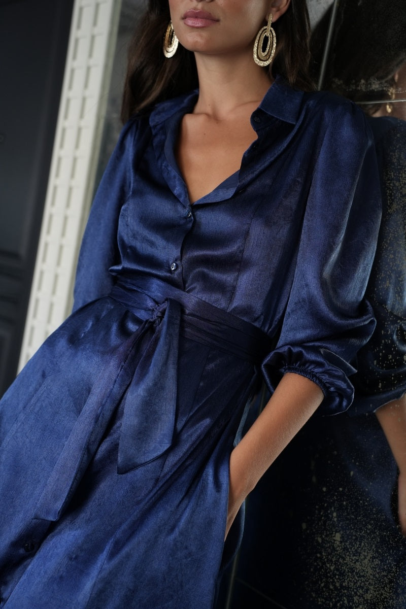 Vestido MARINO raso camisero abotonado