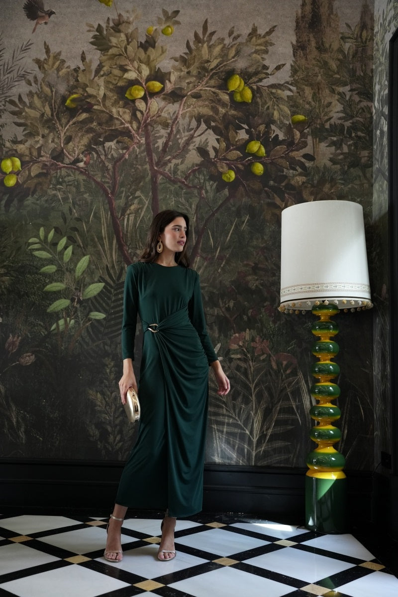 Vestido VERDE punto hebilla dorada