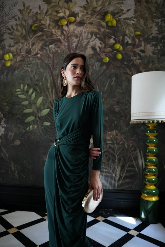 Vestido VERDE punto hebilla dorada