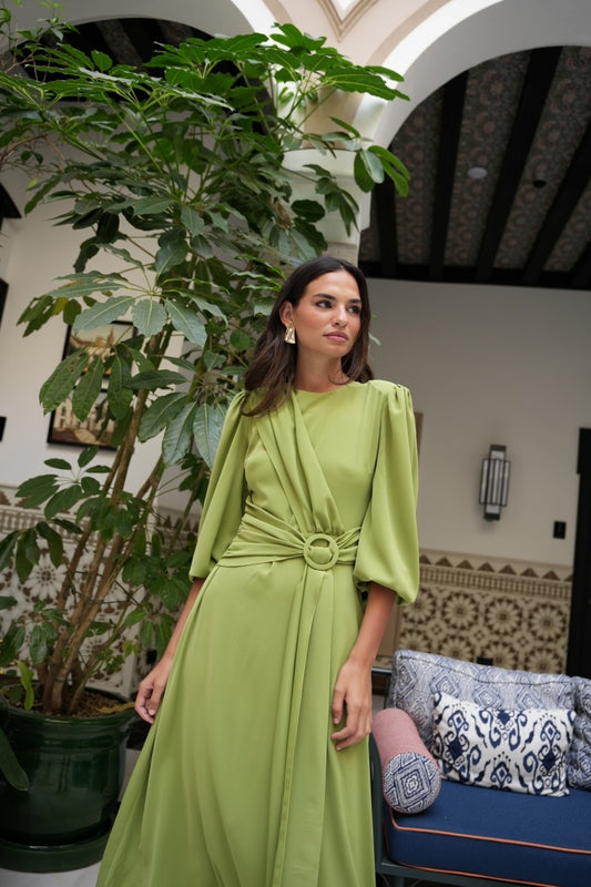 Vestido oliva detalle hebilla