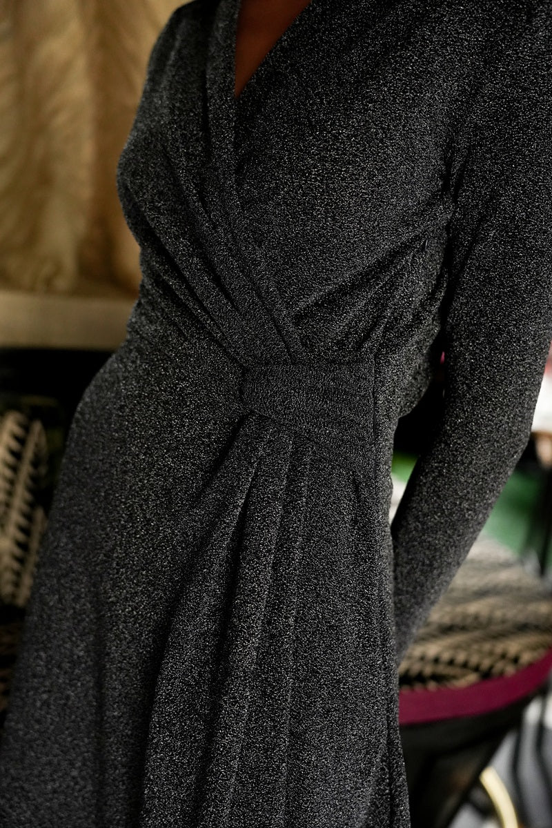 Vestido brillo marino cruzado