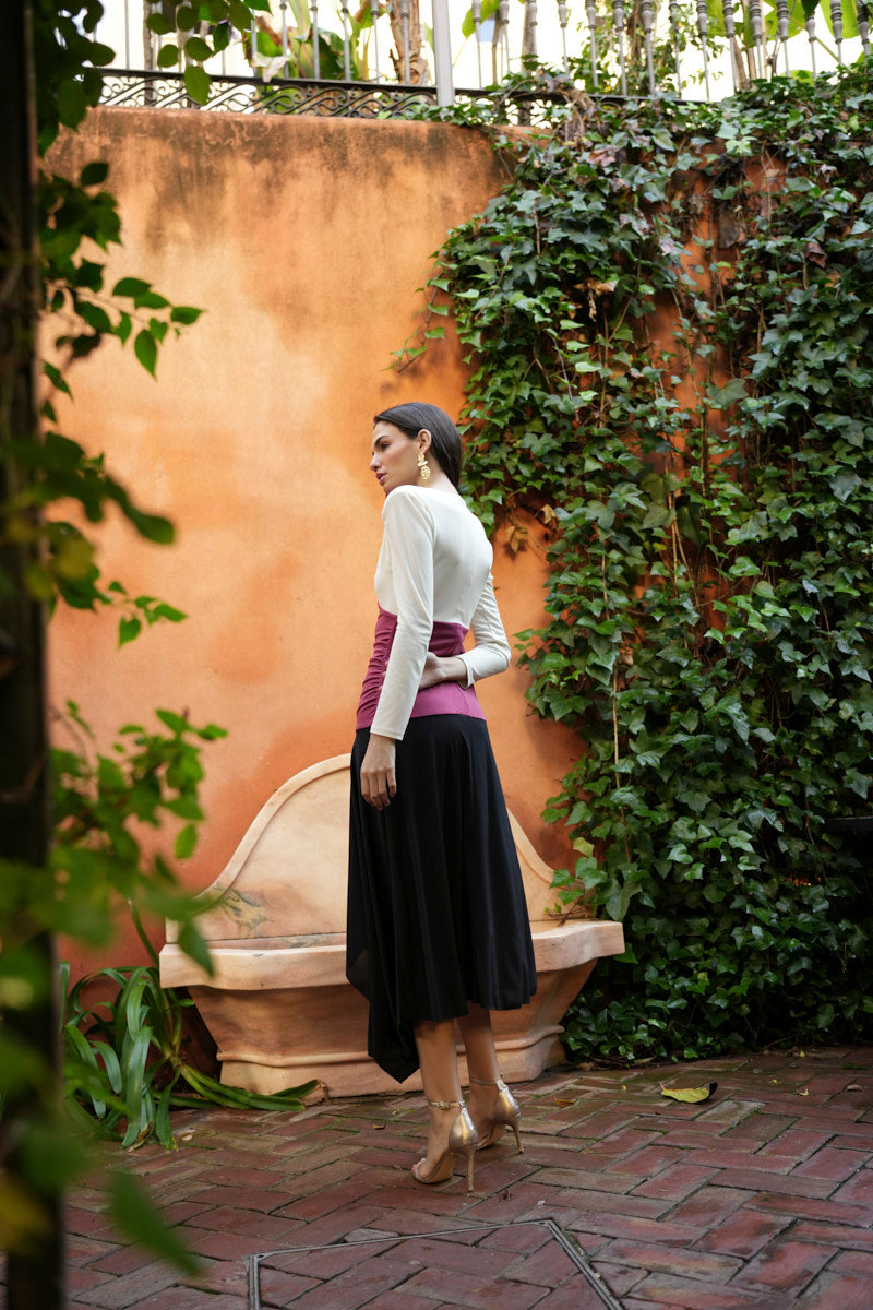 Vestido tricolor escote V