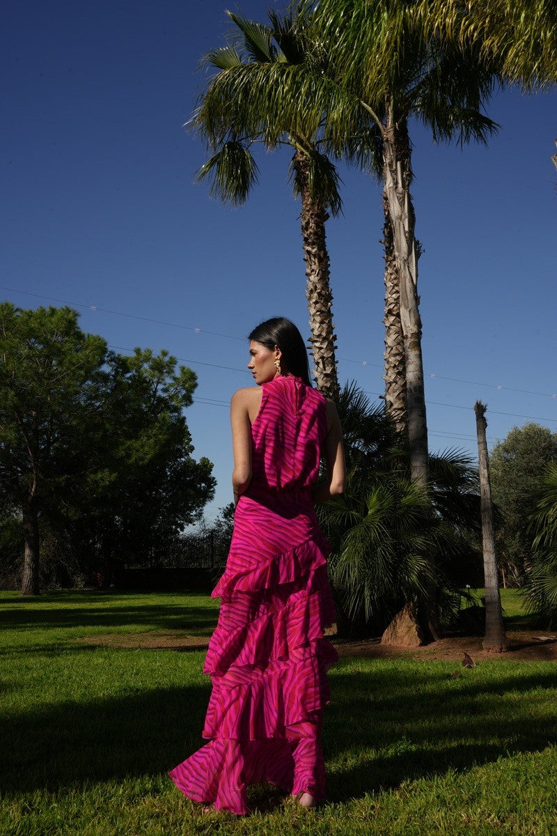 Conjunto animal fuxia falda volantes