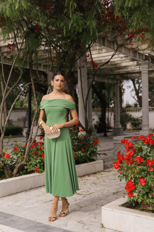 Vestido punto musgo escote bañera