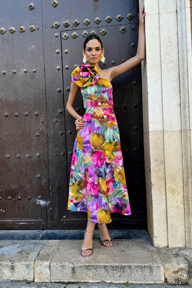 Conjunto top falda estampado flor
