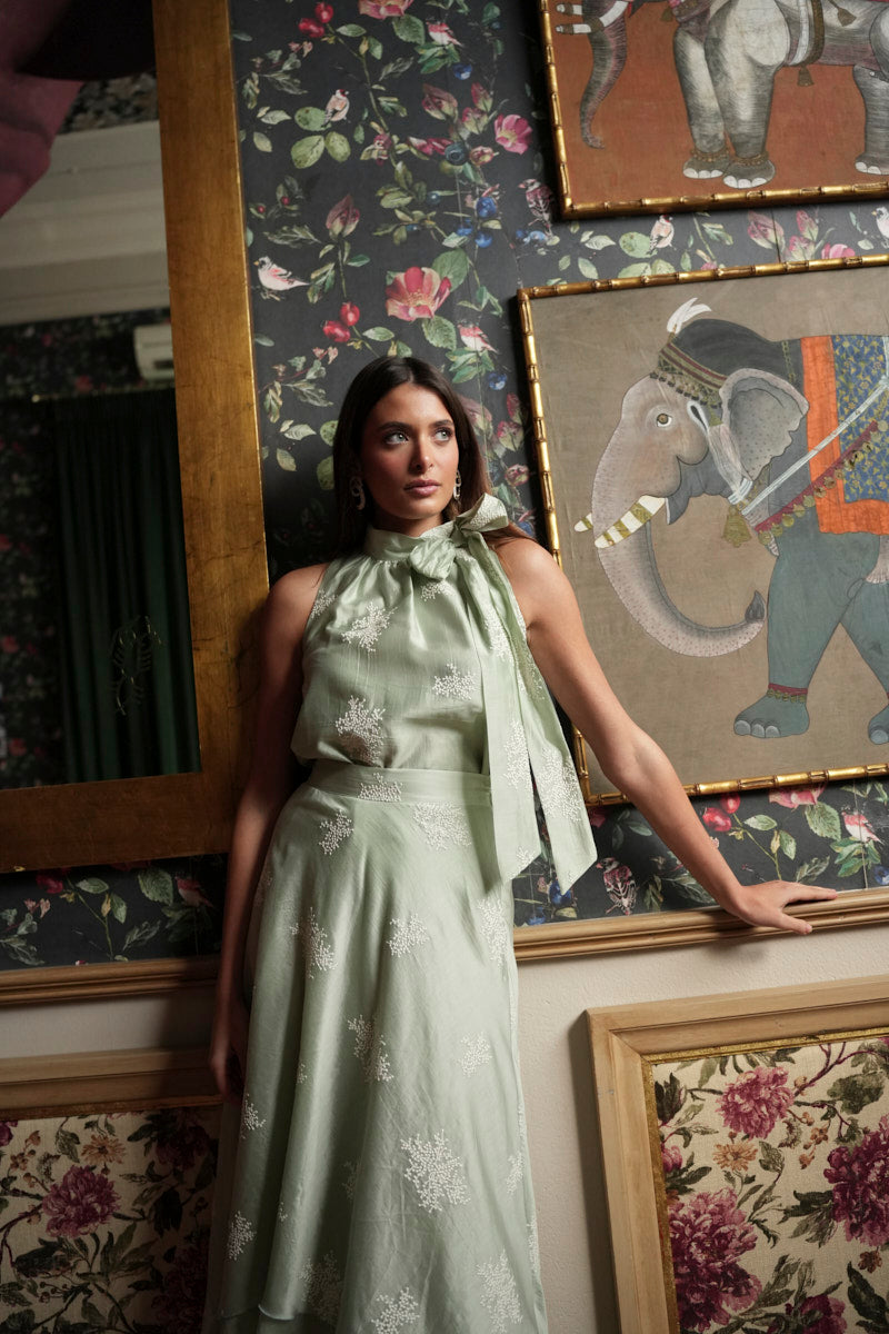 Conjunto voile bordado verde