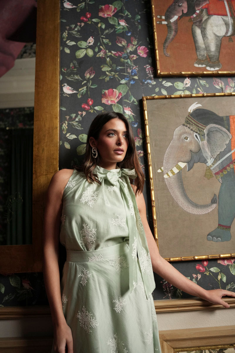 Conjunto voile bordado verde