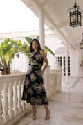 Conjunto top falda negro bordado