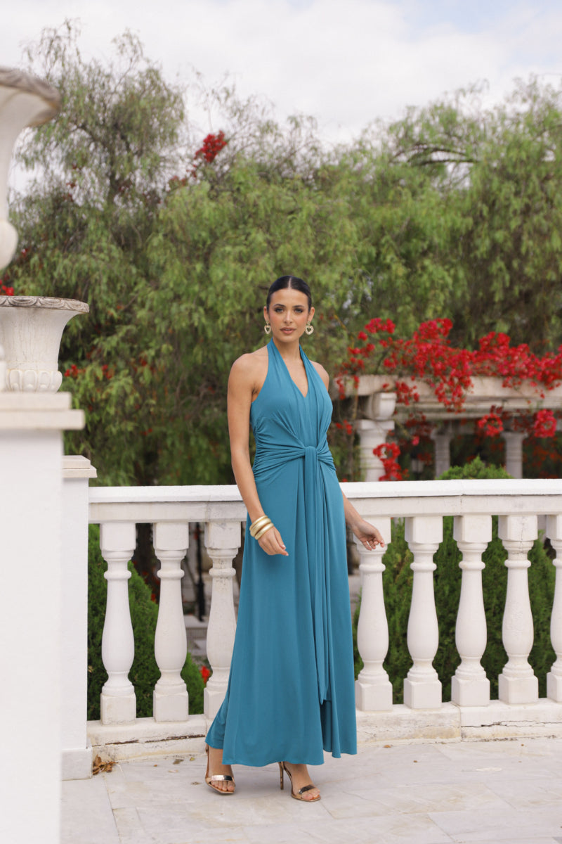 Vestido punto azul pato al cuello