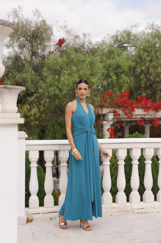 Vestido punto azul pato al cuello