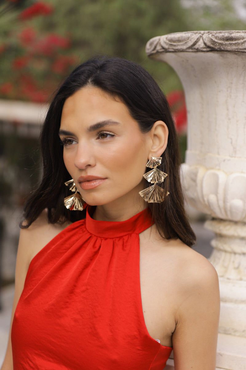 Vestido rojo raso lazo gasa