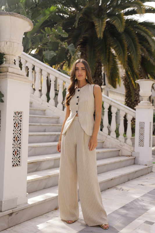 Conjunto chaleco pant raya boton