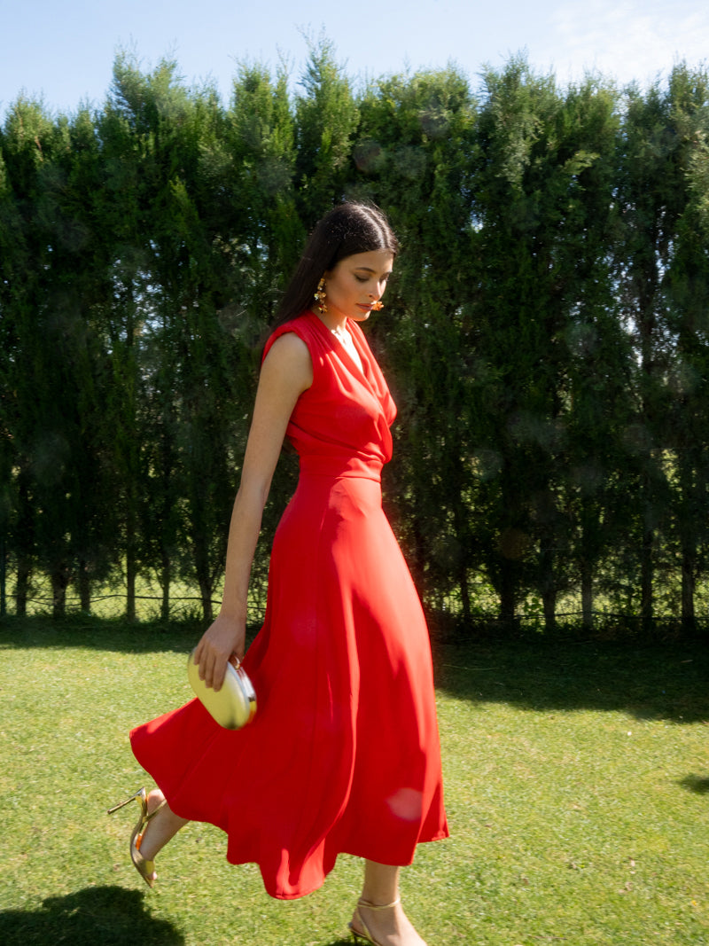 Vestido rojo cruzado pareo crep