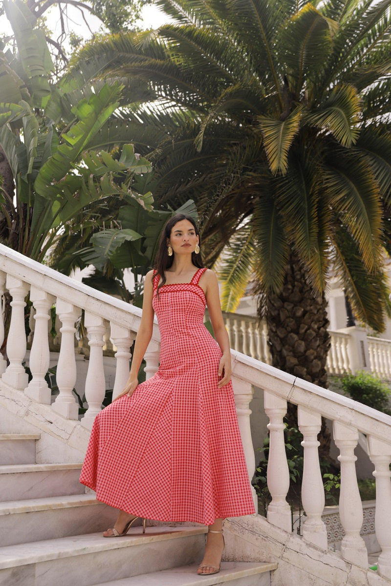 Vestido cuadro fuxia-rojo