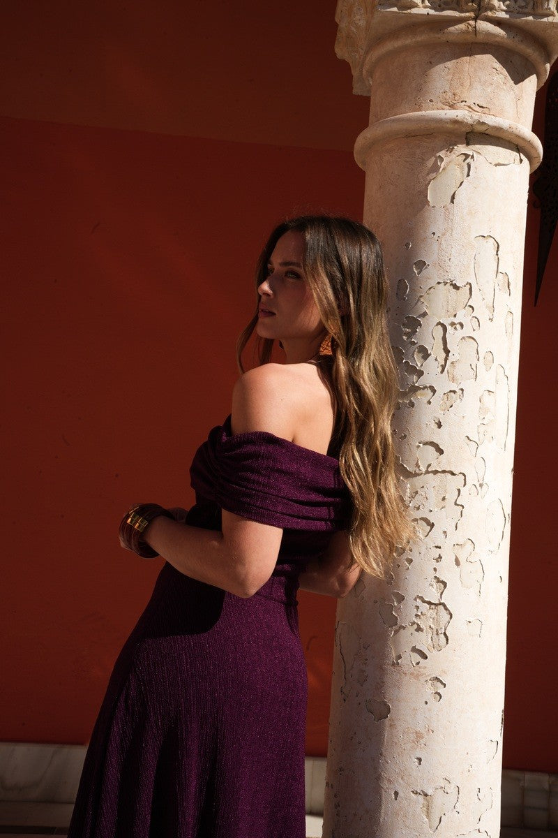 Vestido punto burdeos escote bañera