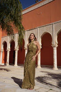 Vestido gasa devorada oliva