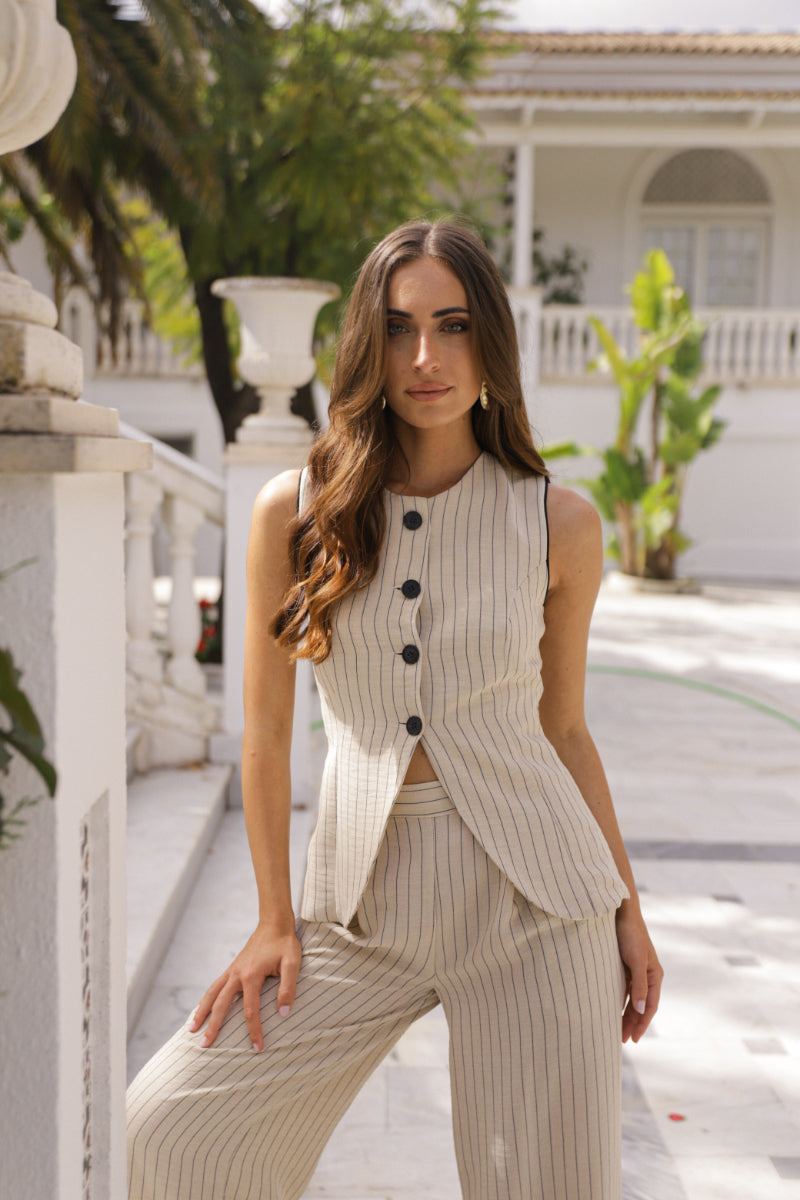 Conjunto chaleco pant raya boton