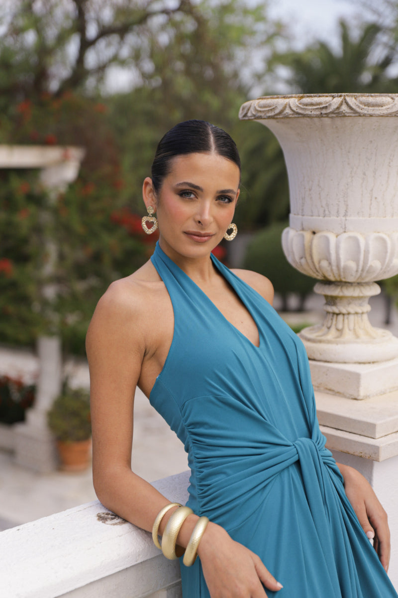 Vestido punto azul pato al cuello